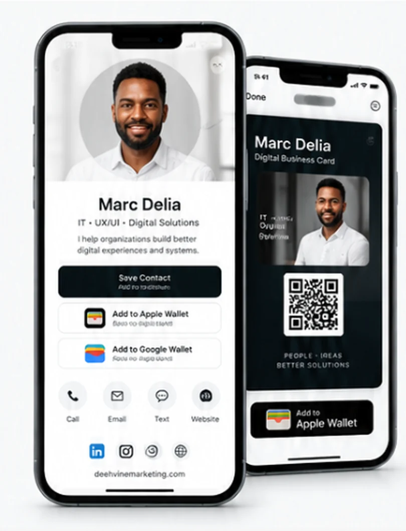 The Deehvine Connect digital profile open on a phone